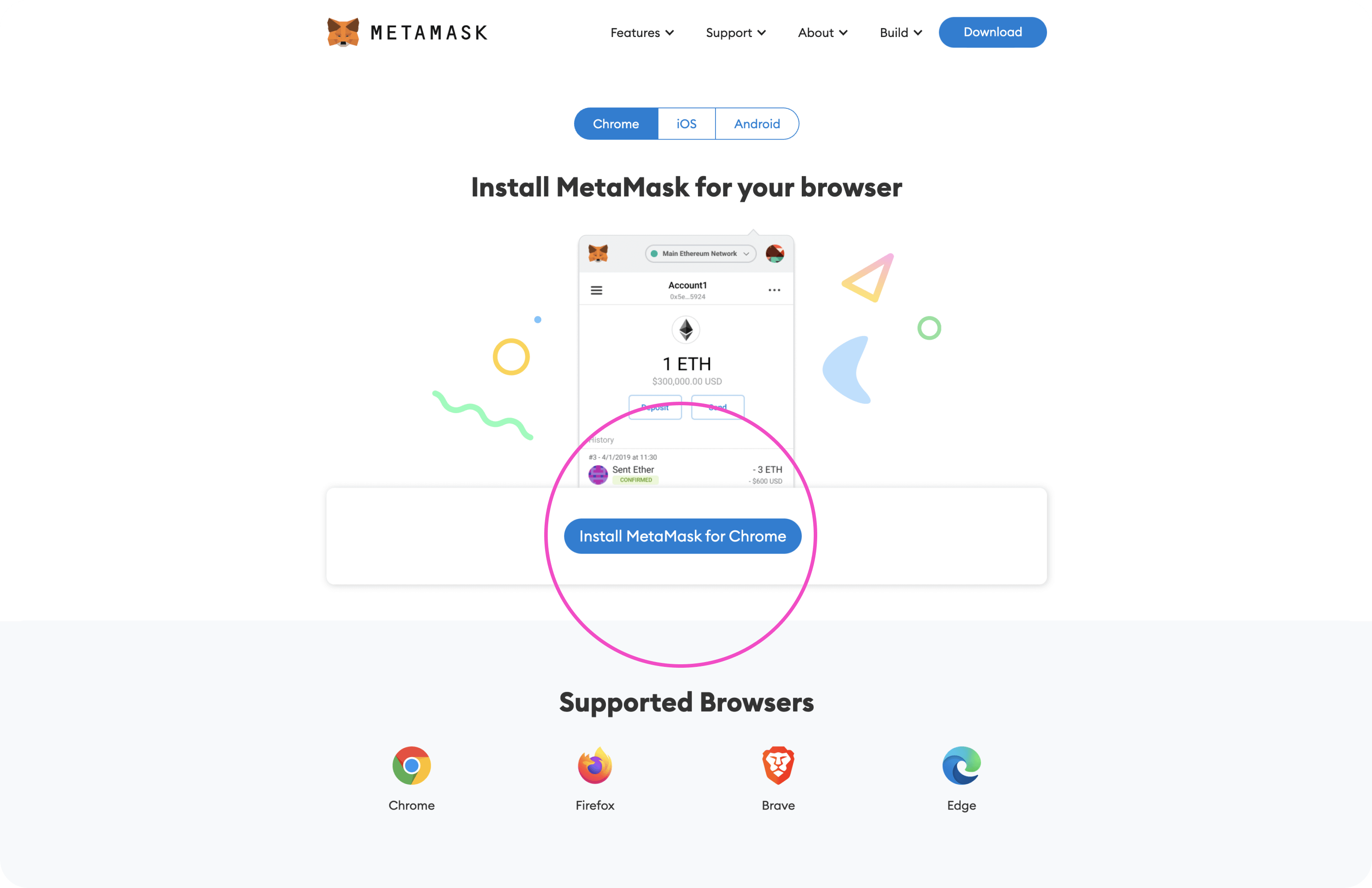 Picture explaing how to download Metamask
